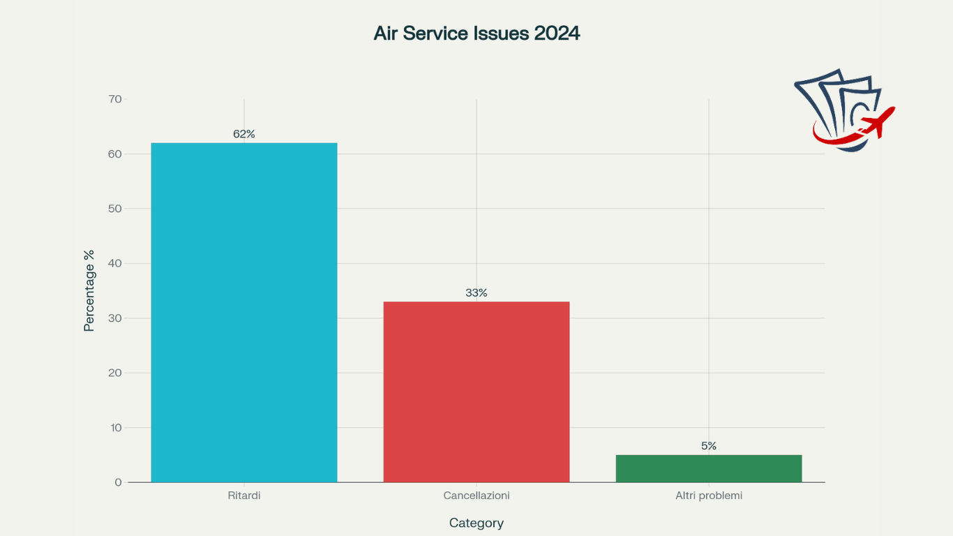 Distribuzione dei disservizi aerei in Italia nel 2024 | Rimborso al Volo diritto dei passeggeri aerei